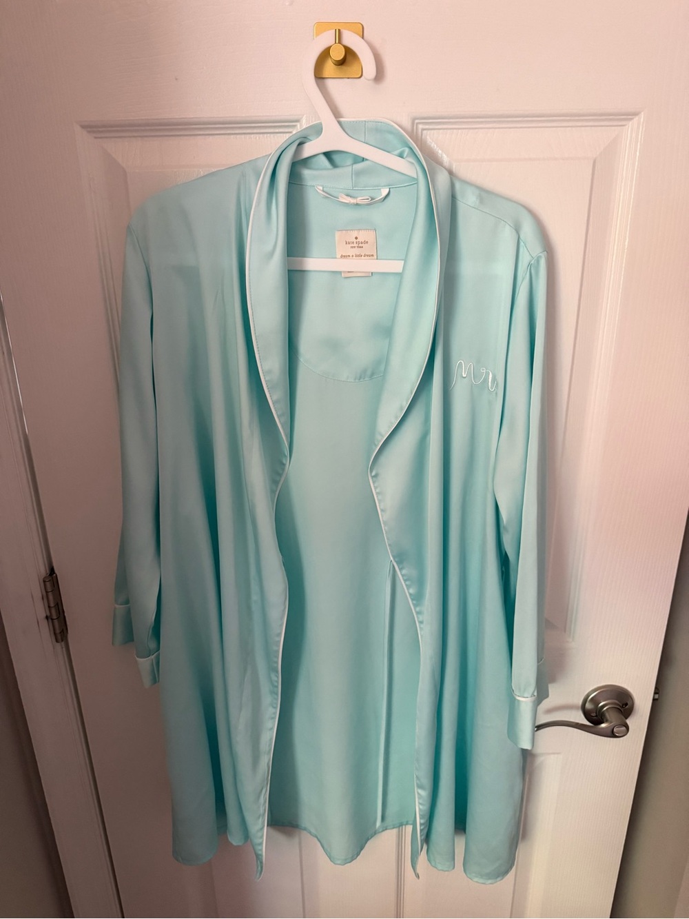 kate spade Women's “Mrs” Satin Robe with 
Worn for photos
Tie front (no sash)